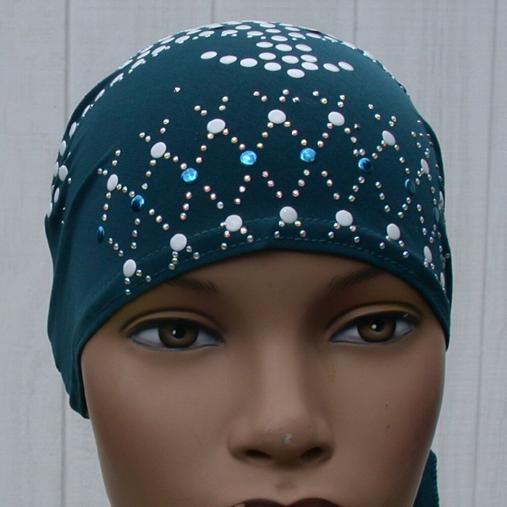 TEALFancy Girl  Chemo Stud Fashion Cap Slip On Bonnet Hijab Undercap #7